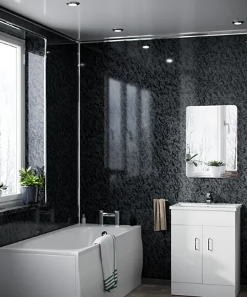 black pearlescent Wet Wall Panels 3 Sided Kit