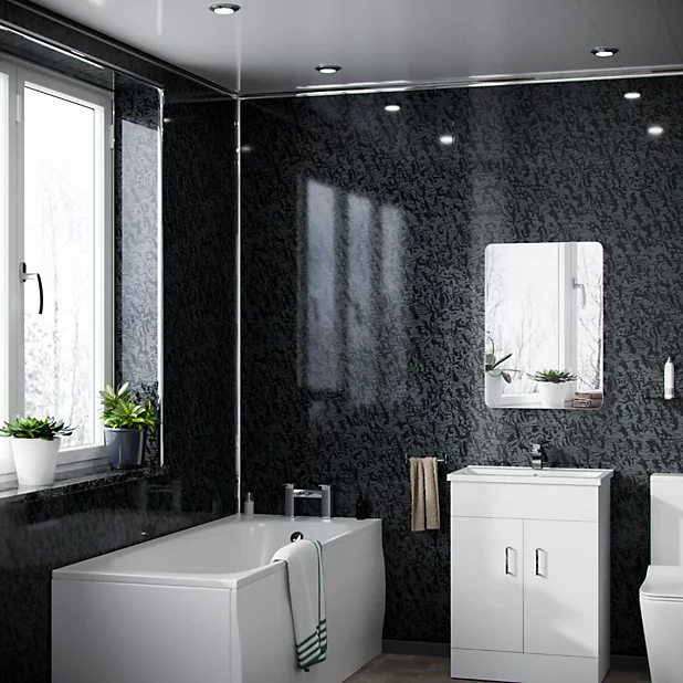 black pearlescent Wet Wall Panels 3 Sided Kit
